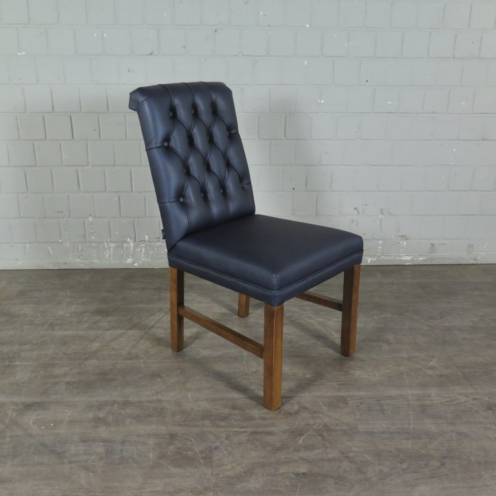 Chesterfield Esszimmerstuhl Stuhl Leder Indigo-Blau