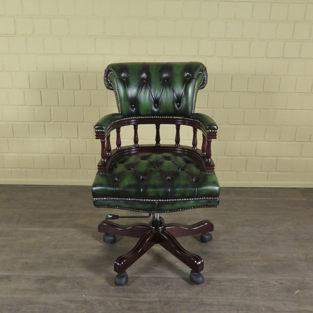 Chesterfield Bürostuhl Schreibtischstuhl Leder Grün