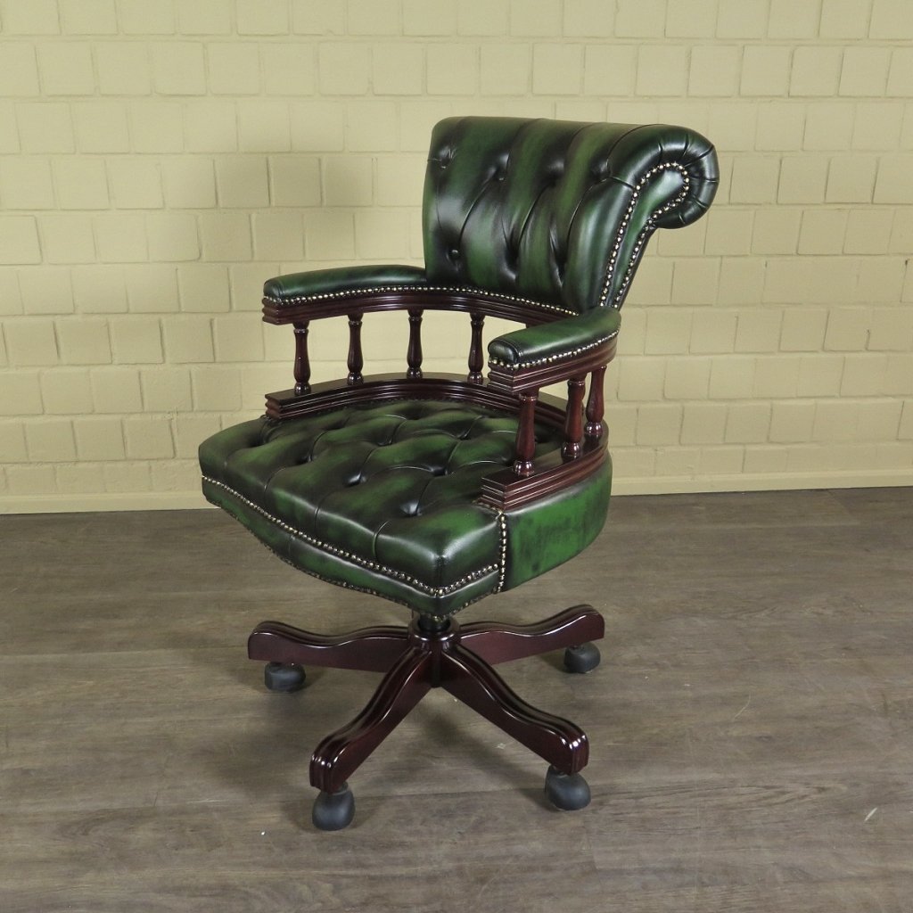 Chesterfield Bürostuhl Schreibtischstuhl Leder Grün