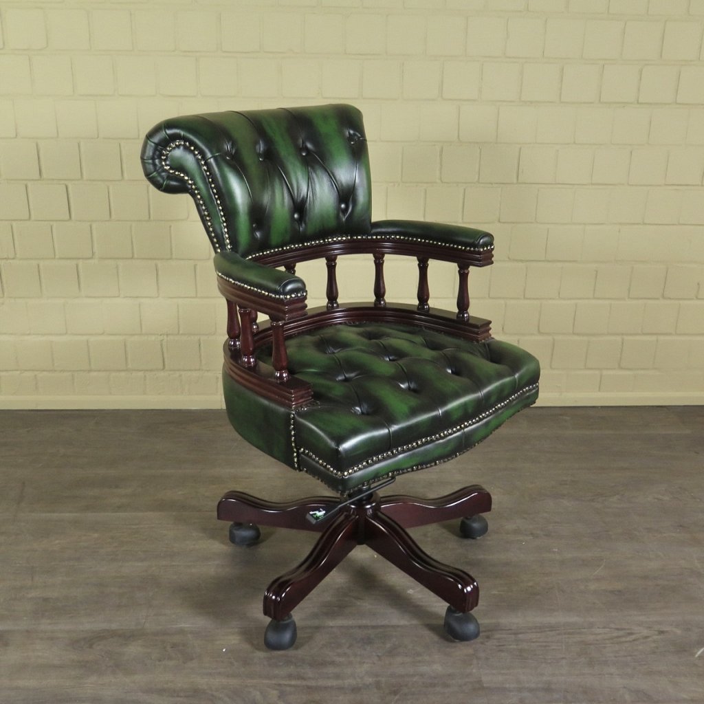 Chesterfield Bürostuhl Schreibtischstuhl Leder Grün