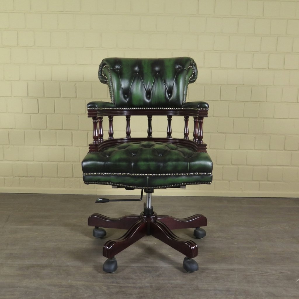 Chesterfield Bürostuhl Schreibtischstuhl Leder Grün