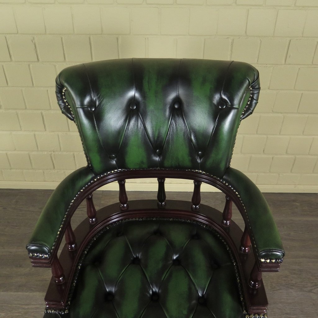 Chesterfield Bürostuhl Schreibtischstuhl Leder Grün