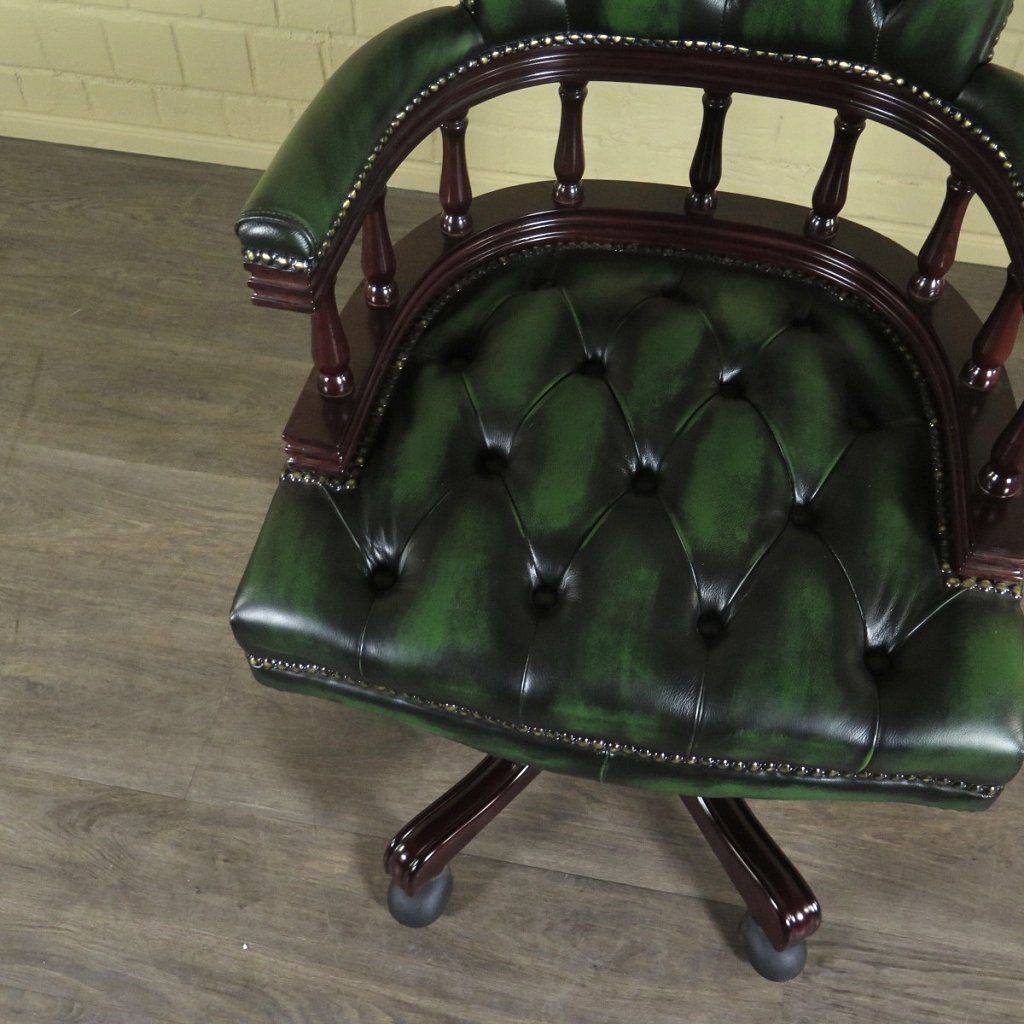 Chesterfield Bürostuhl Schreibtischstuhl Leder Grün