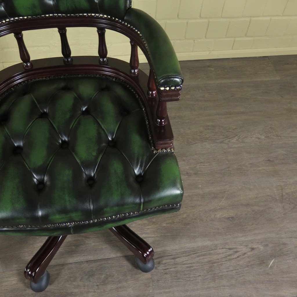 Chesterfield Bürostuhl Schreibtischstuhl Leder Grün
