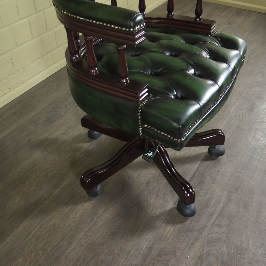Chesterfield Bürostuhl Schreibtischstuhl Leder Grün