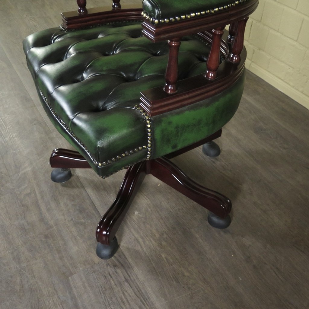 Chesterfield Bürostuhl Schreibtischstuhl Leder Grün