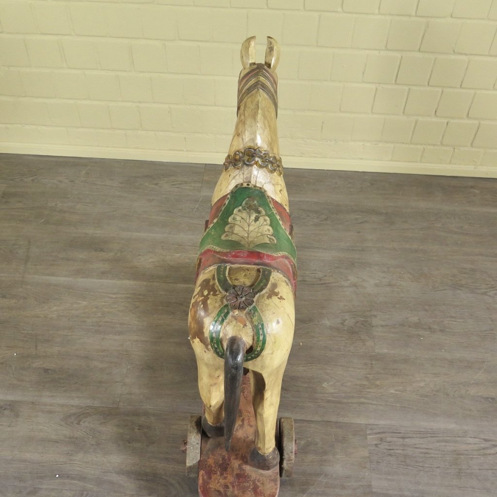 Pferd auf Rollen Holzpferd Rädertier Jugendstil 1910 Teakholz