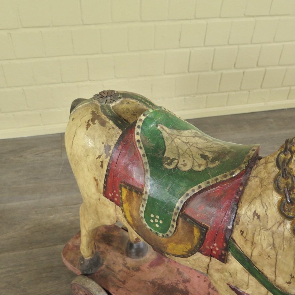 Pferd auf Rollen Holzpferd Rädertier Jugendstil 1910 Teakholz