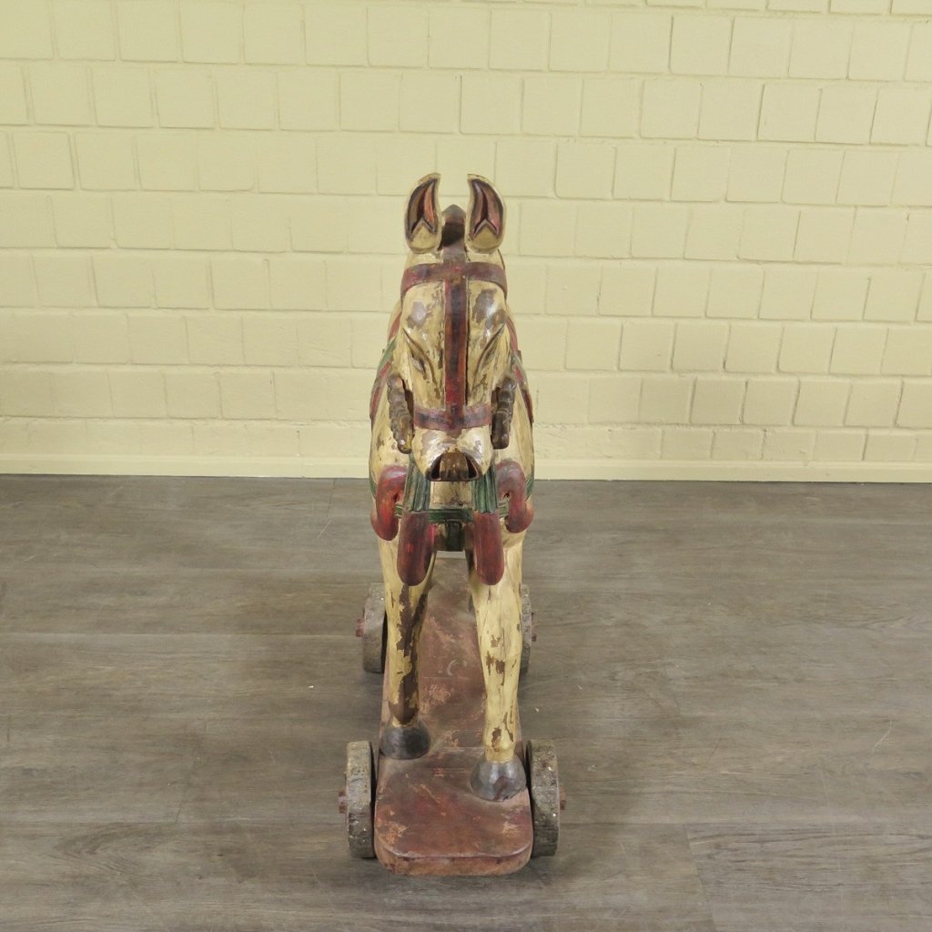 Pferde auf Rollen Holzpferde Rädertiere Jugendstil 1910 Teakholz Set