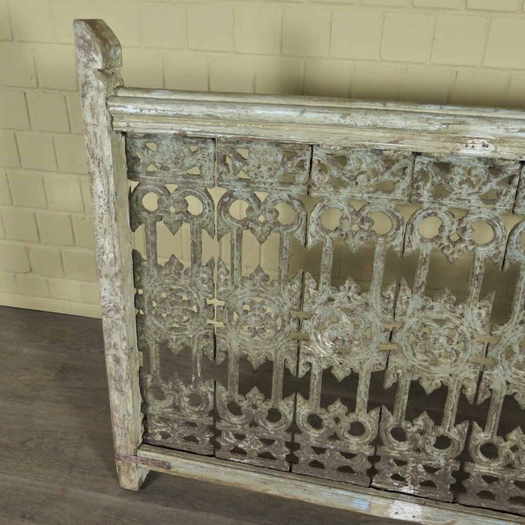 Balustrade 1,37 m Antik 1900 Teakholz Schmiedeeisen