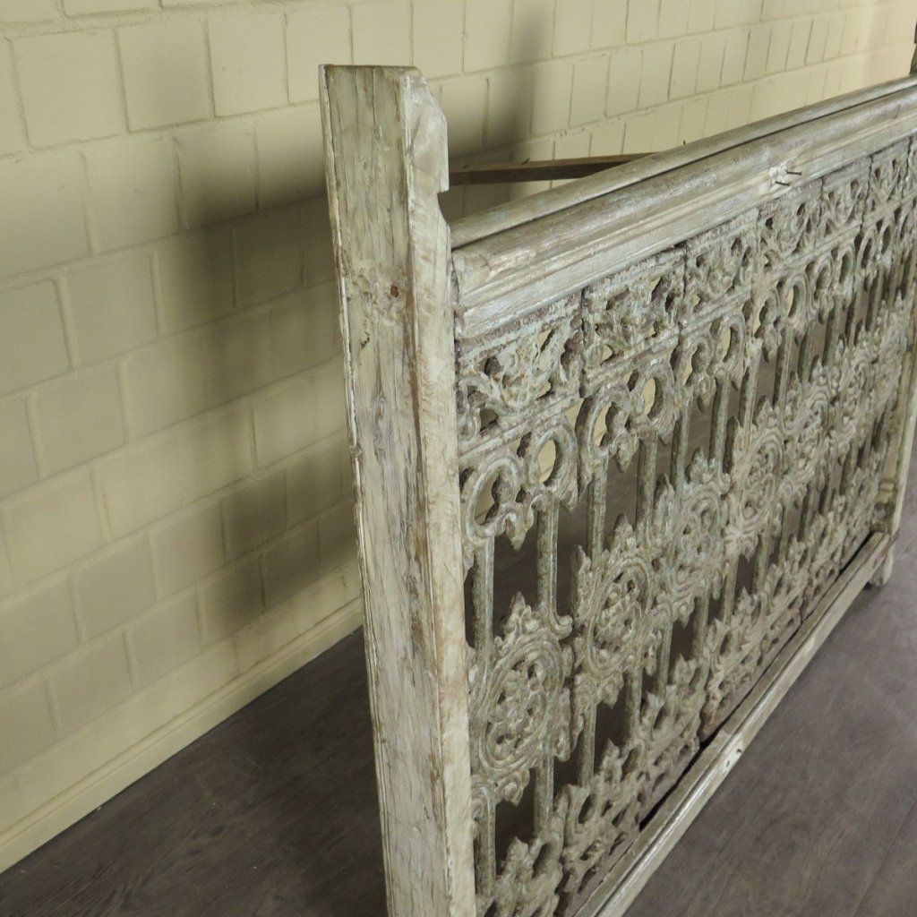 Balustrade 1,37 m Antik 1900 Teakholz Schmiedeeisen
