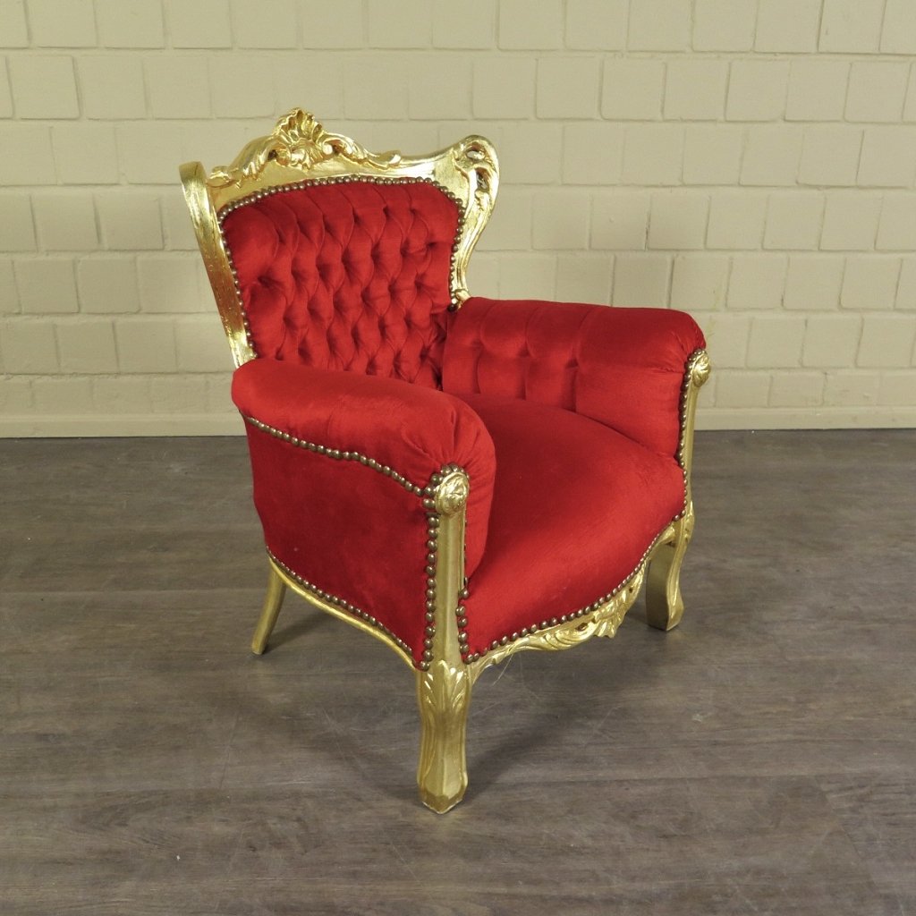 Mini Barocksessel Königssessel Rot-Gold