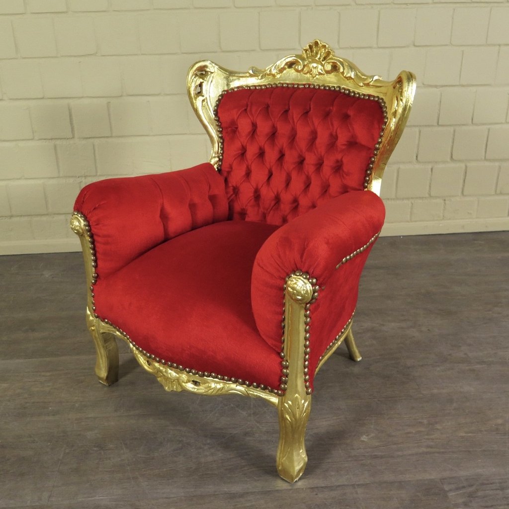 Mini Barocksessel Königssessel Rot-Gold