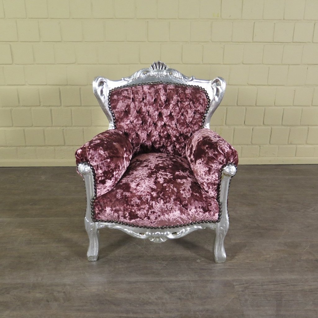 Mini Barocksessel Königssessel Flieder-Silber