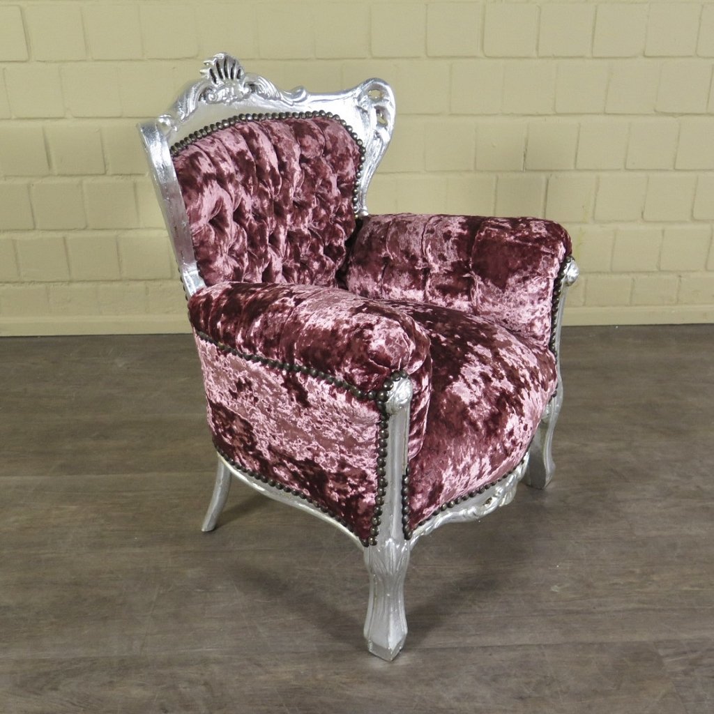 Mini Barocksessel Königssessel Flieder-Silber