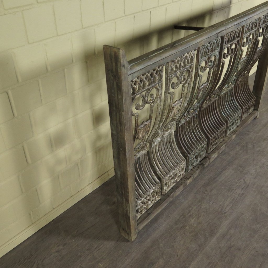 Balustrade 1,52 m Antik 1900 Teakholz Schmiedeeisen