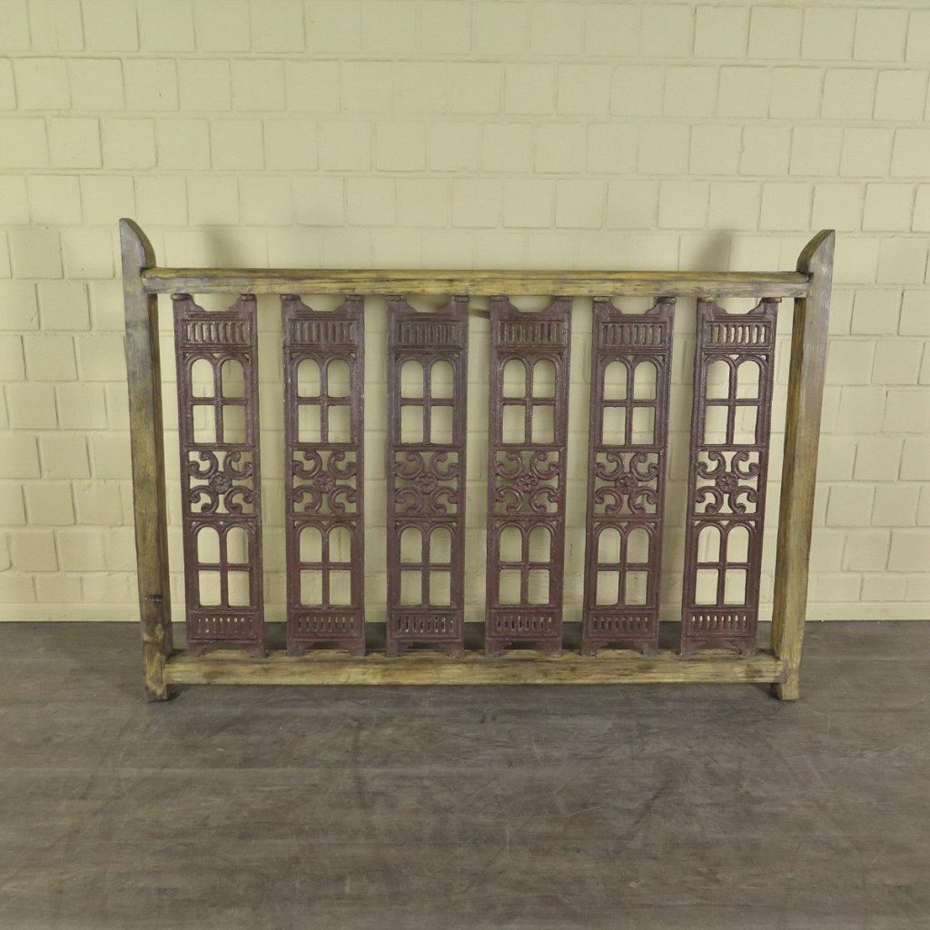 Balustrade 1,52 m Antik 1900 Teakholz Schmiedeeisen