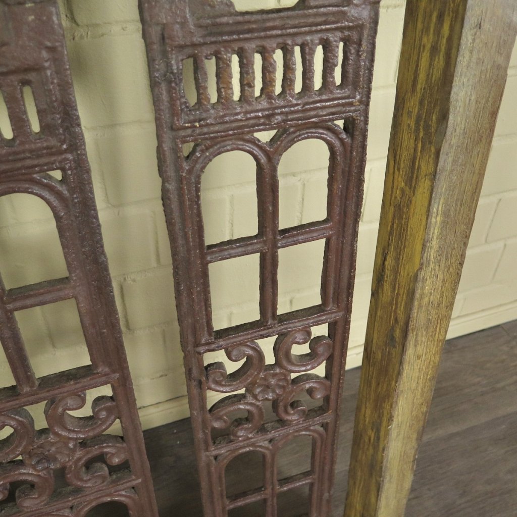Balustrade 1,52 m Antik 1900 Teakholz Schmiedeeisen