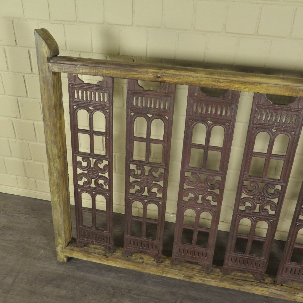 Balustrade 1,52 m Antik 1900 Teakholz Schmiedeeisen