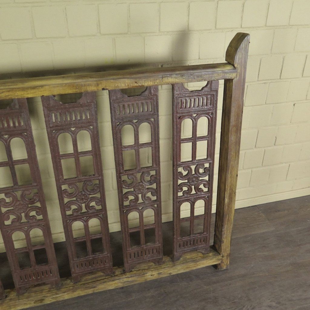 Balustrade 1,52 m Antik 1900 Teakholz Schmiedeeisen