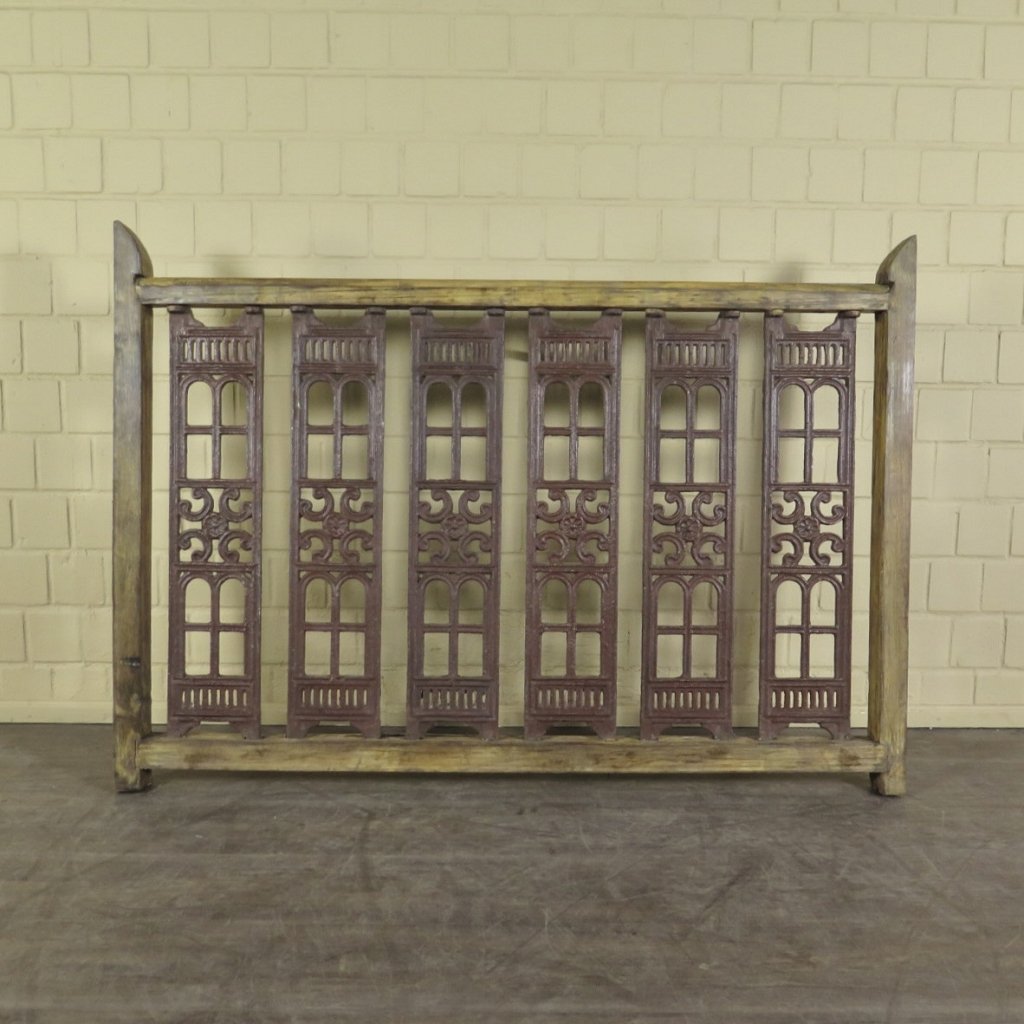 Balustrade 1,52 m Antik 1900 Teakholz Schmiedeeisen