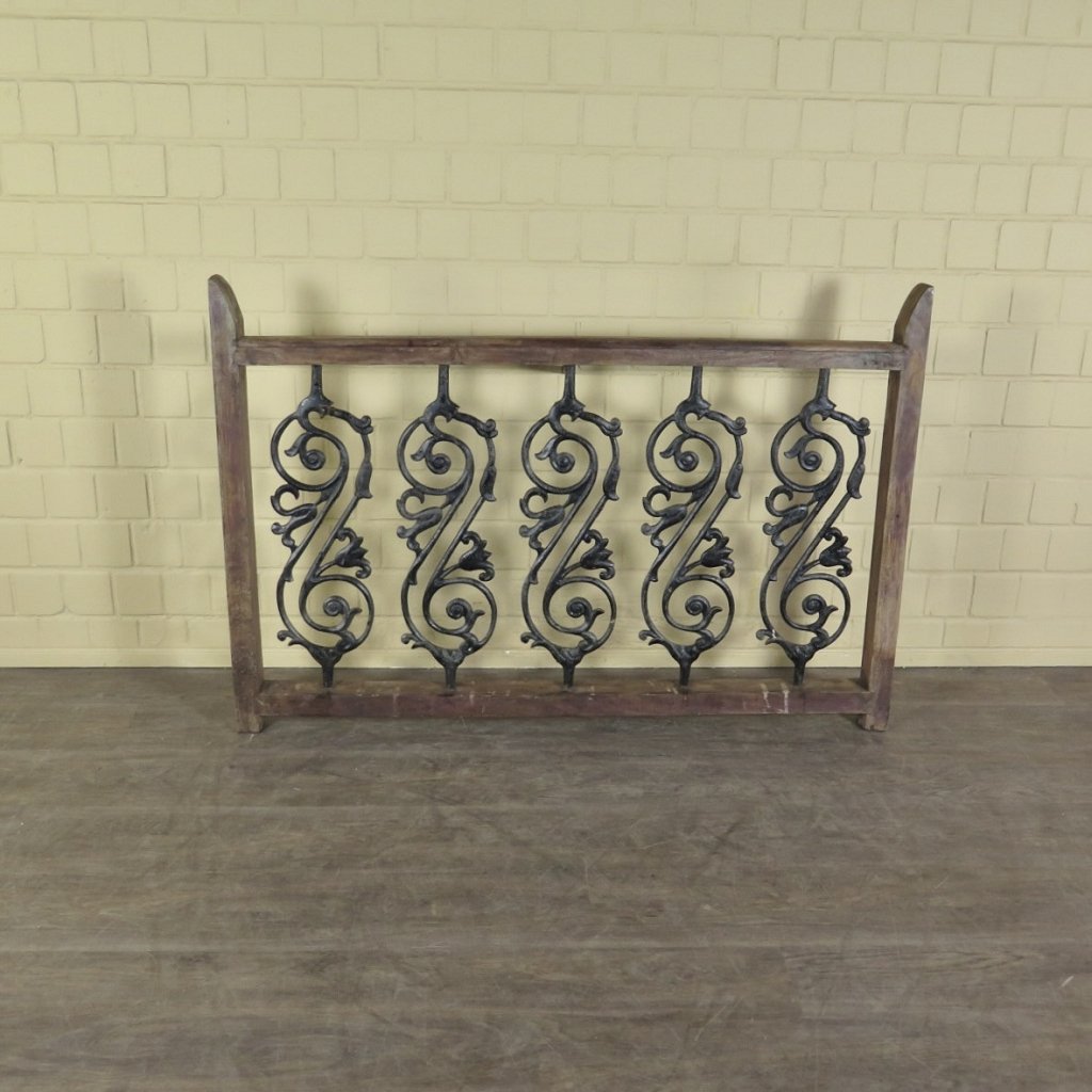 Balustrade 1,54 m Antik 1900 Teakholz Schmiedeeisen