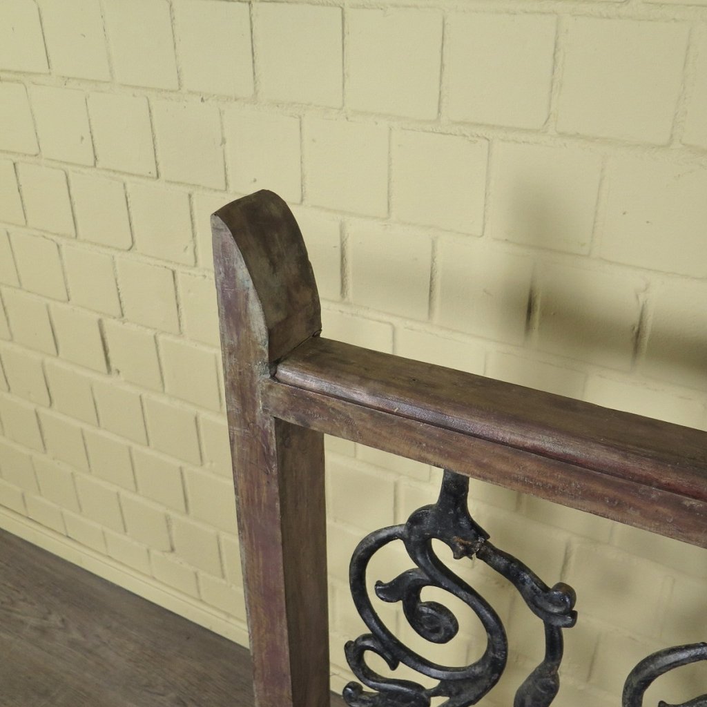 Balustrade 1,54 m Antik 1900 Teakholz Schmiedeeisen