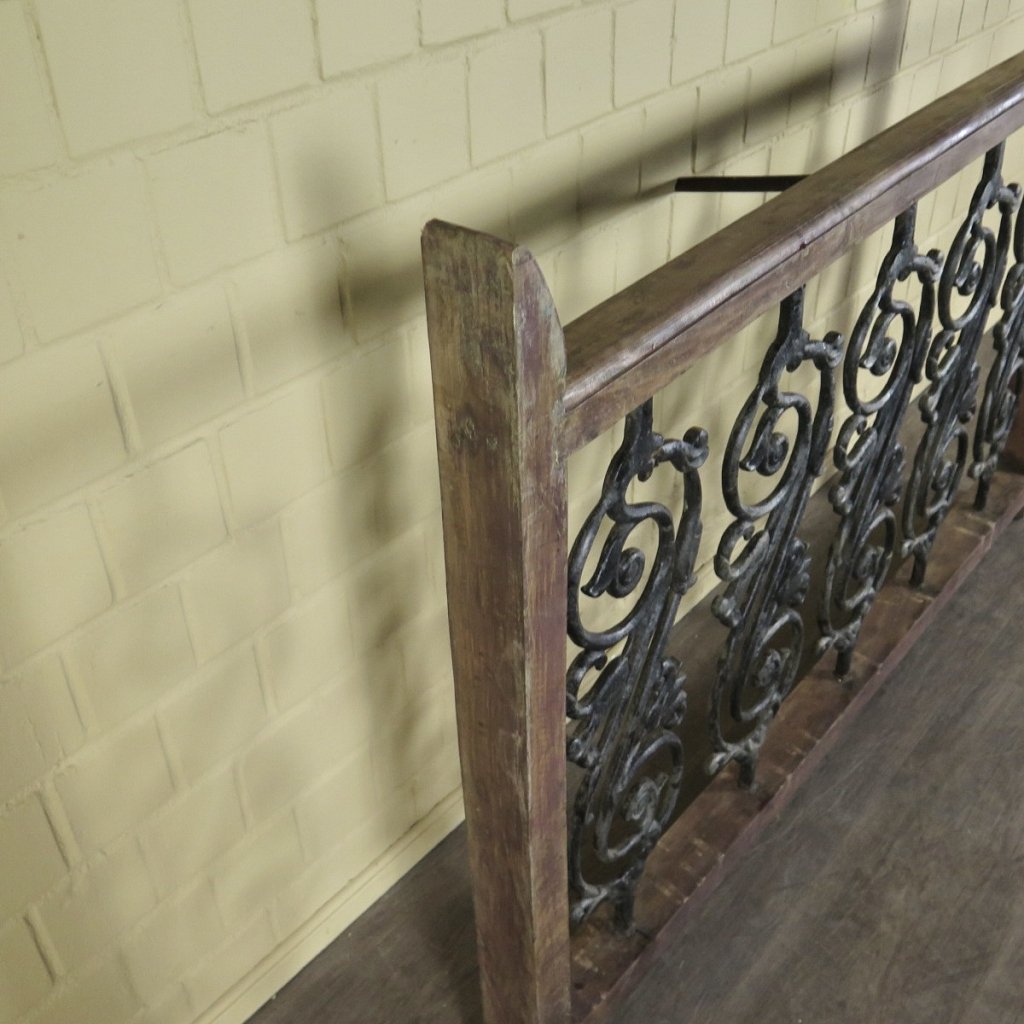 Balustrade 1,54 m Antik 1900 Teakholz Schmiedeeisen