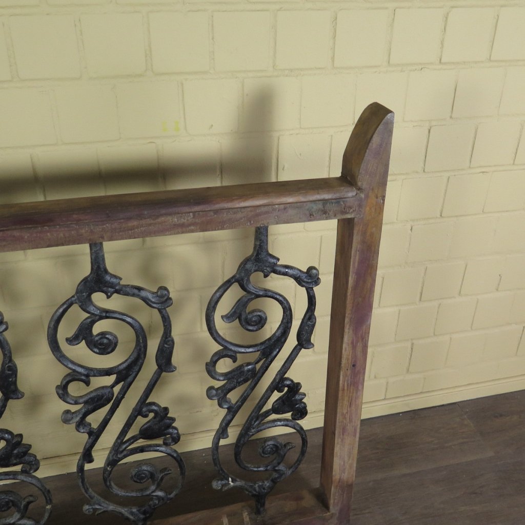 Balustrade 1,54 m Antik 1900 Teakholz Schmiedeeisen