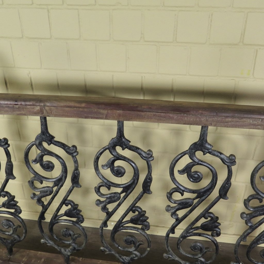 Balustrade 1,54 m Antik 1900 Teakholz Schmiedeeisen