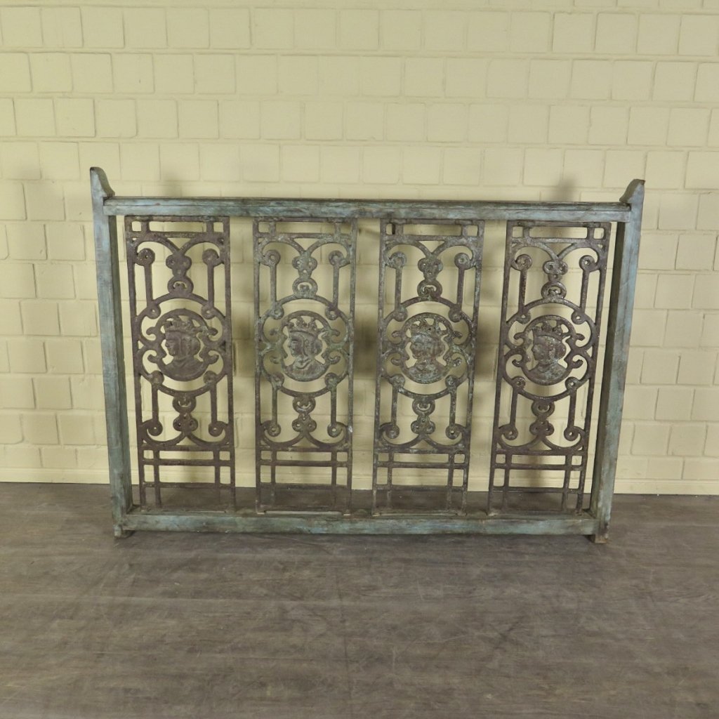 Balustrade 1,52 m Antik 1900 Teakholz Schmiedeeisen