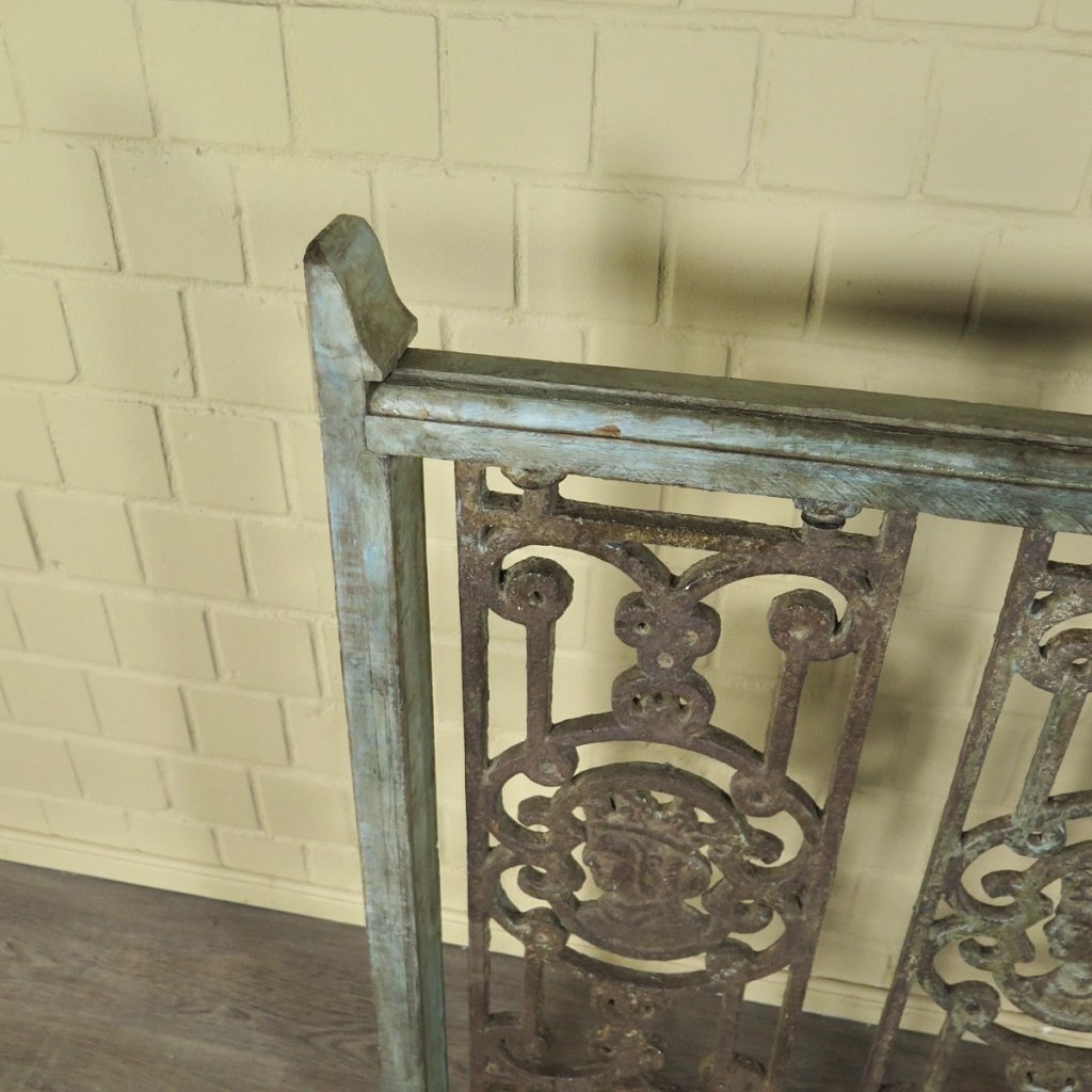 Balustrade 1,52 m Antik 1900 Teakholz Schmiedeeisen