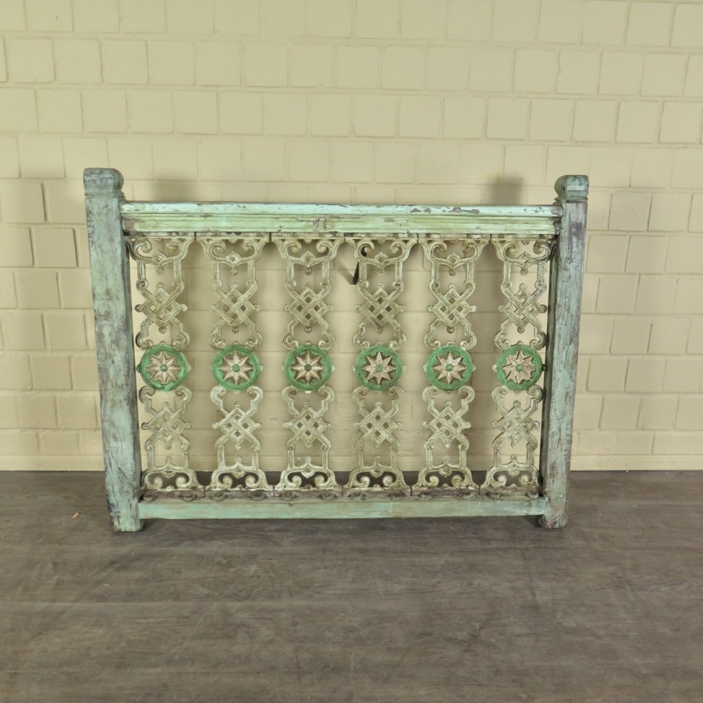 Balustrade 1,28 m Antik 1900 Teakholz Schmiedeeisen