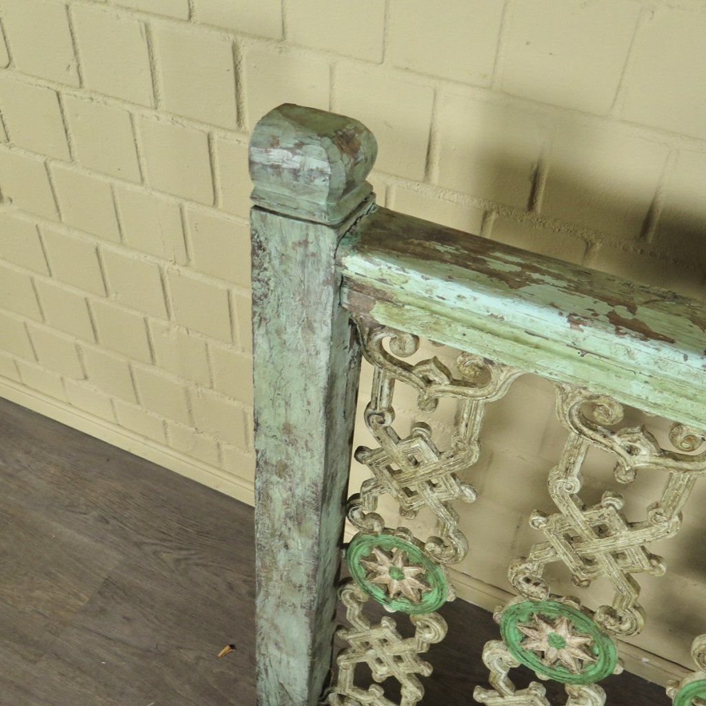 Balustrade 1,28 m Antik 1900 Teakholz Schmiedeeisen