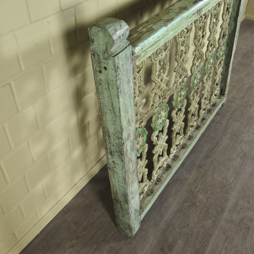 Balustrade 1,28 m Antik 1900 Teakholz Schmiedeeisen