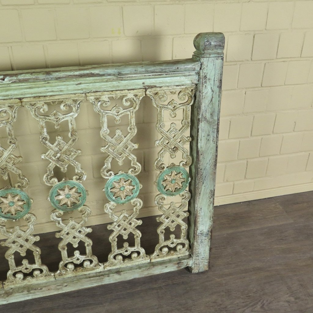 Balustrade 1,28 m Antik 1900 Teakholz Schmiedeeisen