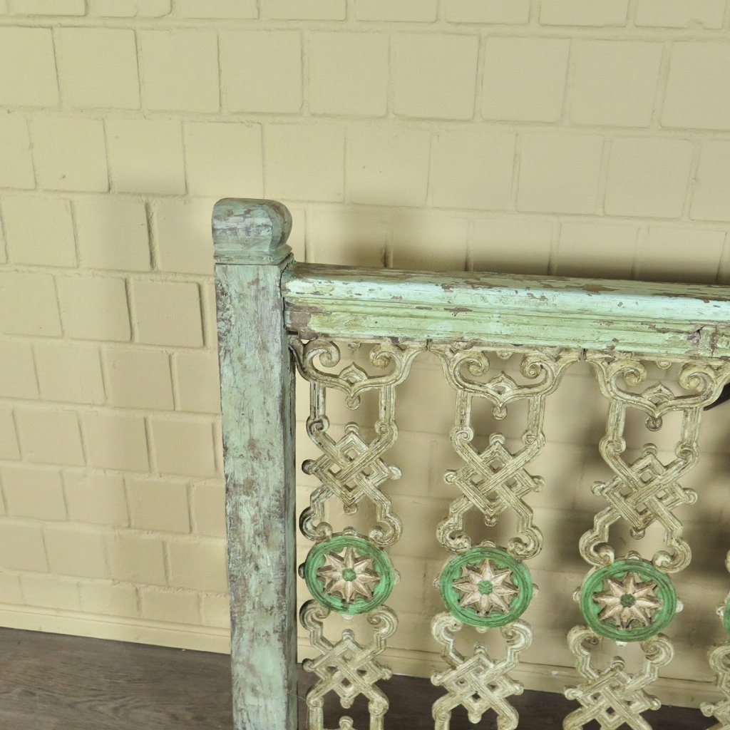Balustrade 1,28 m Antik 1900 Teakholz Schmiedeeisen