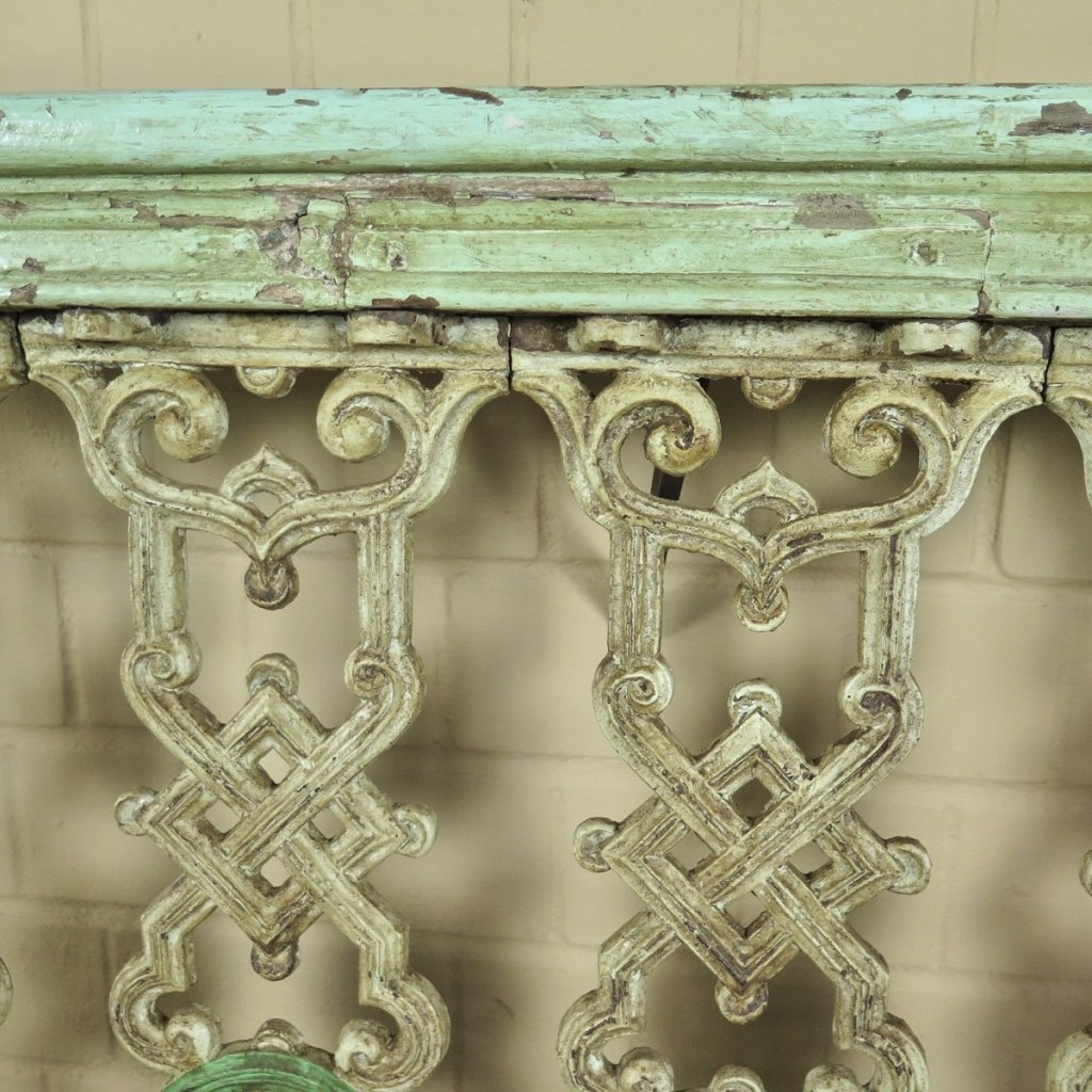 Balustrade 1,28 m Antik 1900 Teakholz Schmiedeeisen