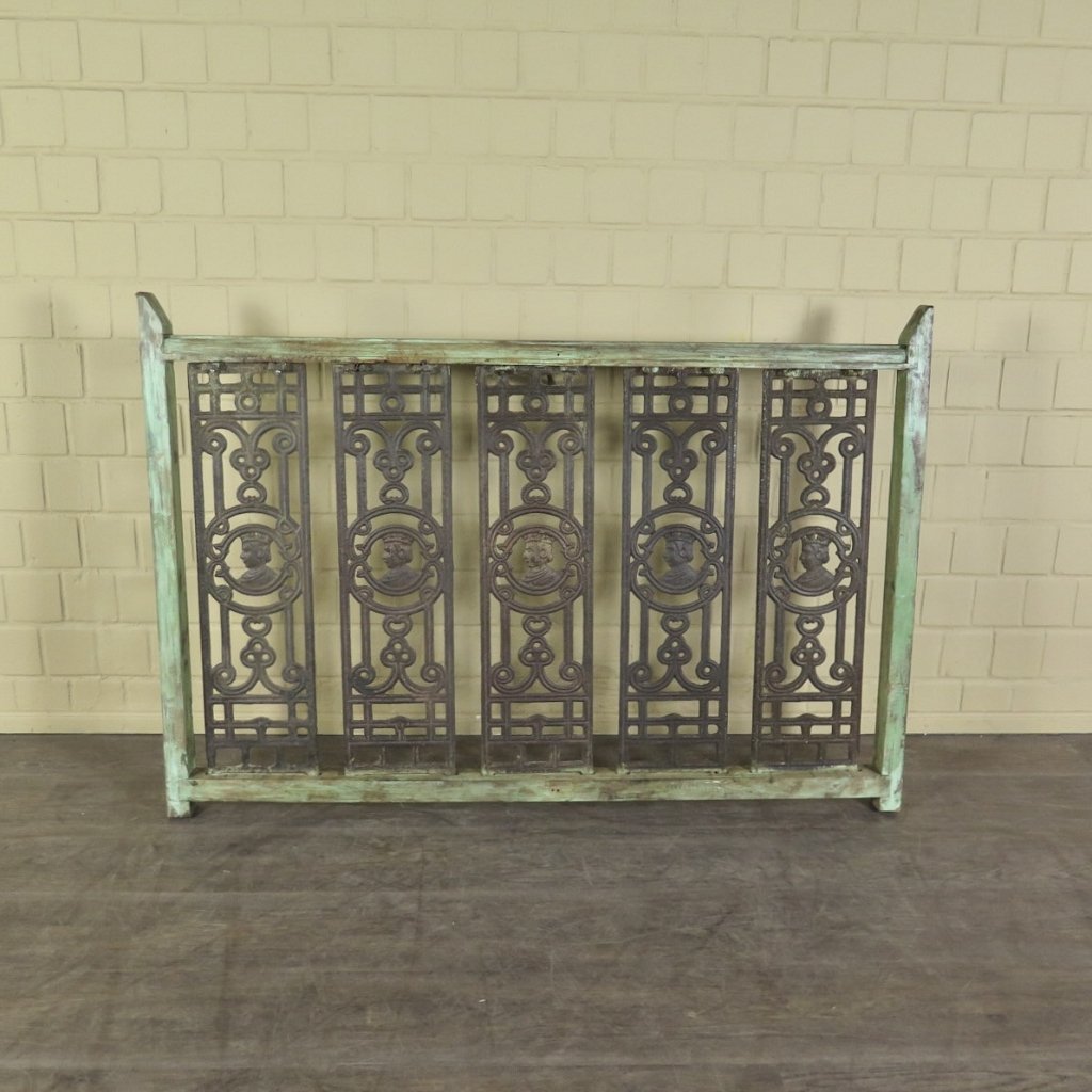 Balustrade 1,52 m Antik 1900 Teakholz Schmiedeeisen