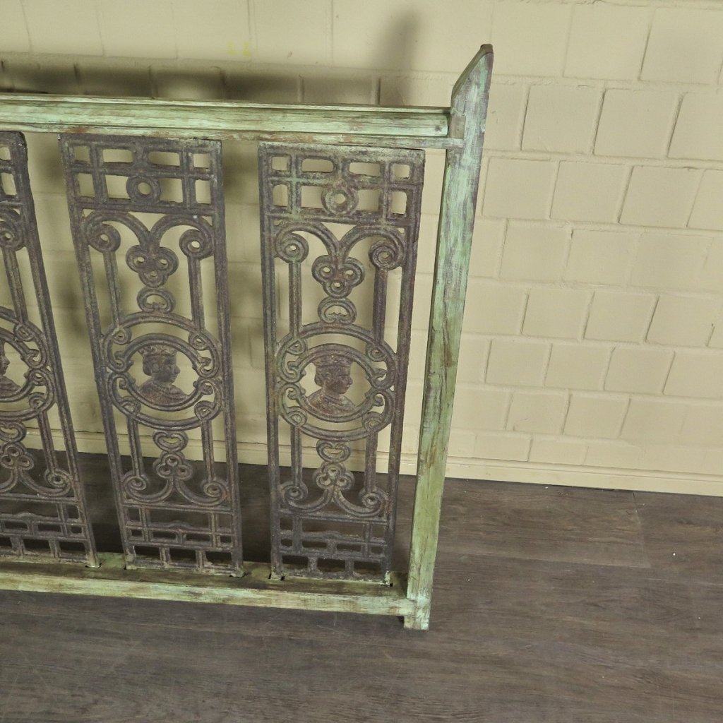 Balustrade 1,52 m Antik 1900 Teakholz Schmiedeeisen
