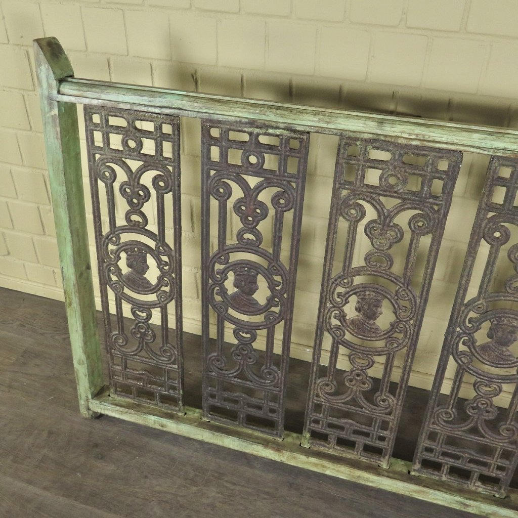 Balustrade 1,52 m Antik 1900 Teakholz Schmiedeeisen