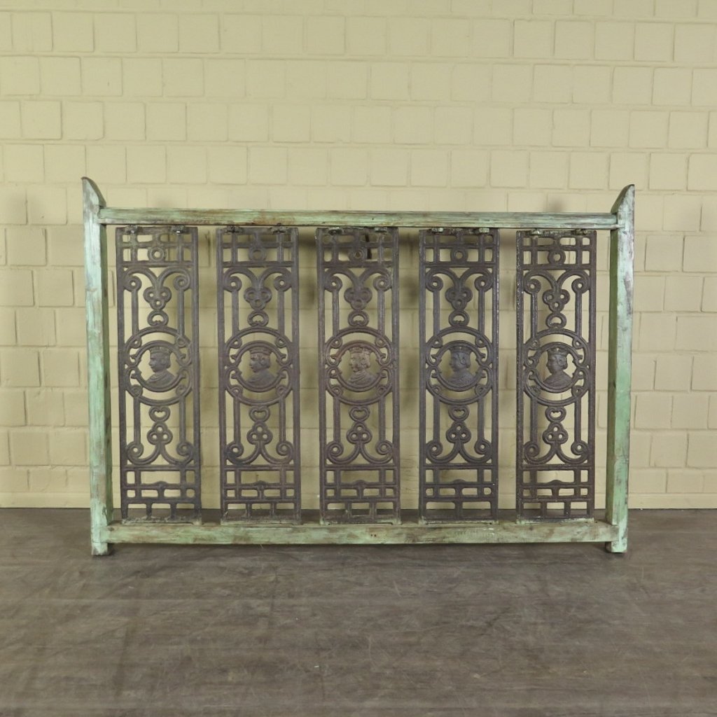 Balustrade 1,52 m Antik 1900 Teakholz Schmiedeeisen