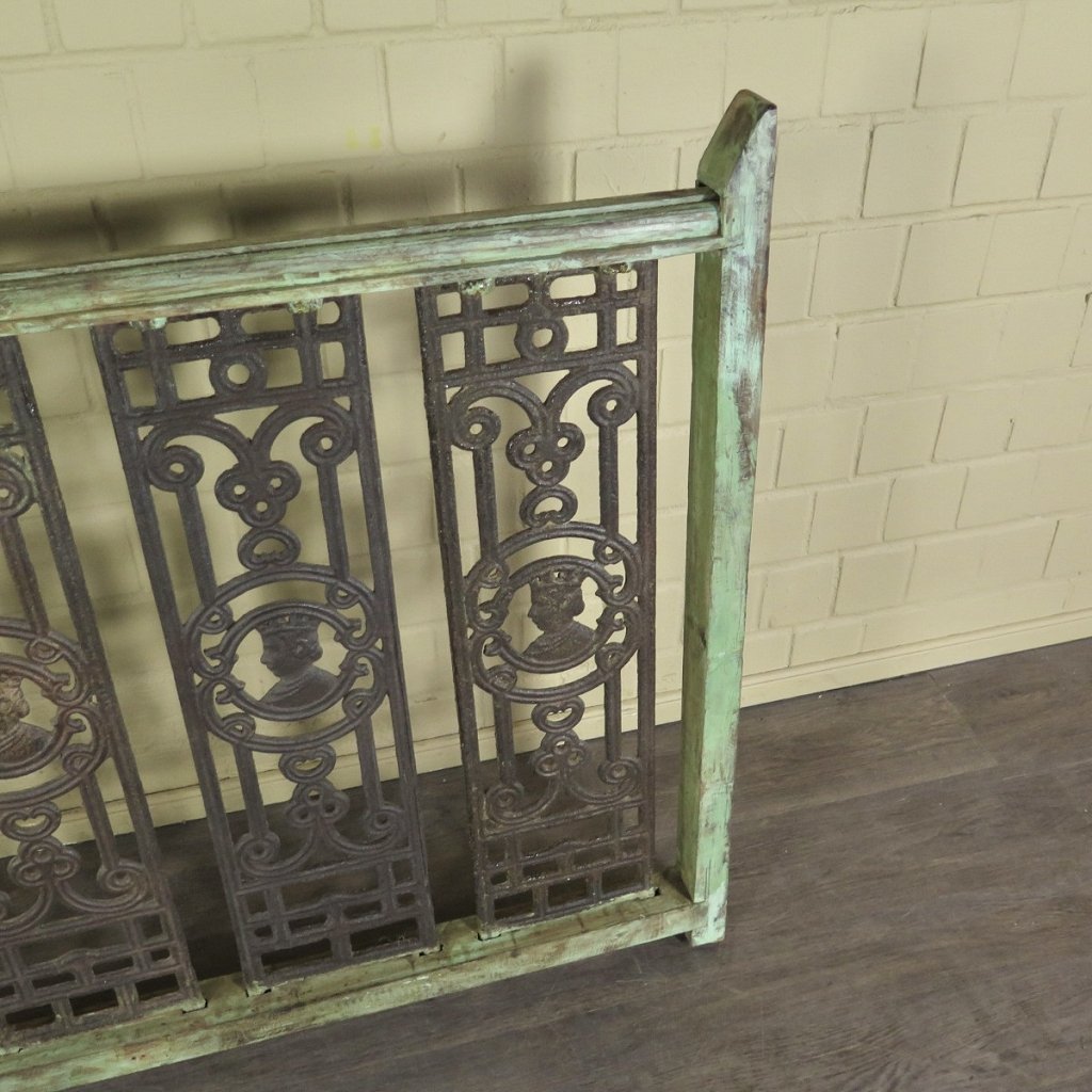 Balustrade 1,52 m Antik 1900 Teakholz Schmiedeeisen