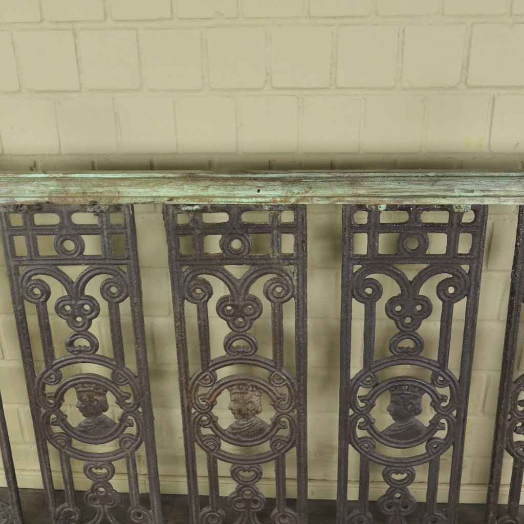 Balustrade 1,52 m Antik 1900 Teakholz Schmiedeeisen