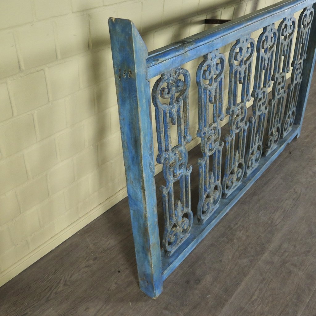 Balustrade 1,51 m Antik 1900 Teakholz Schmiedeeisen