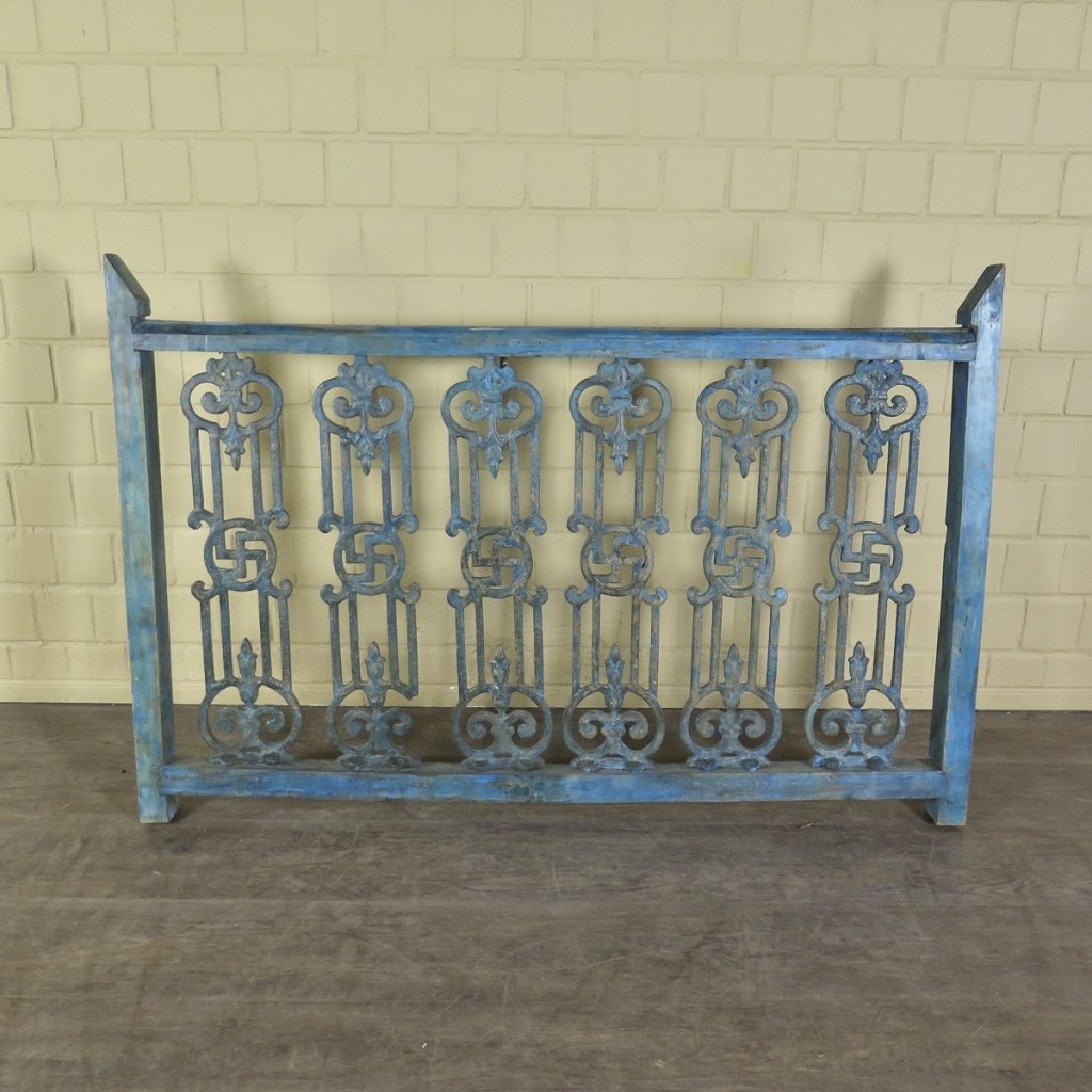 Balustrade 1,51 m Antik 1900 Teakholz Schmiedeeisen