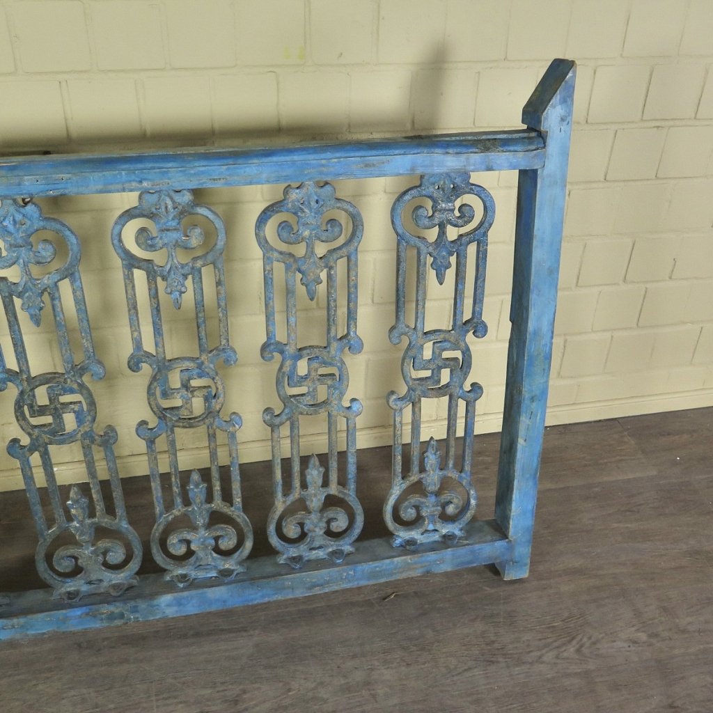 Balustrade 1,51 m Antik 1900 Teakholz Schmiedeeisen
