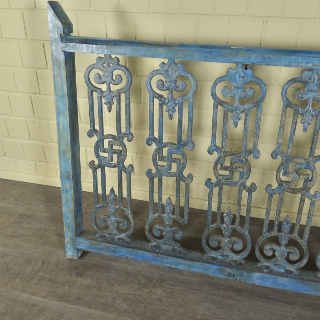 Balustrade 1,51 m Antik 1900 Teakholz Schmiedeeisen