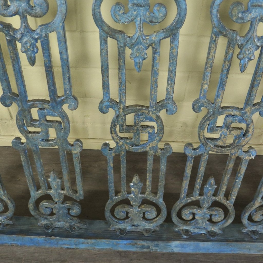 Balustrade 1,51 m Antik 1900 Teakholz Schmiedeeisen