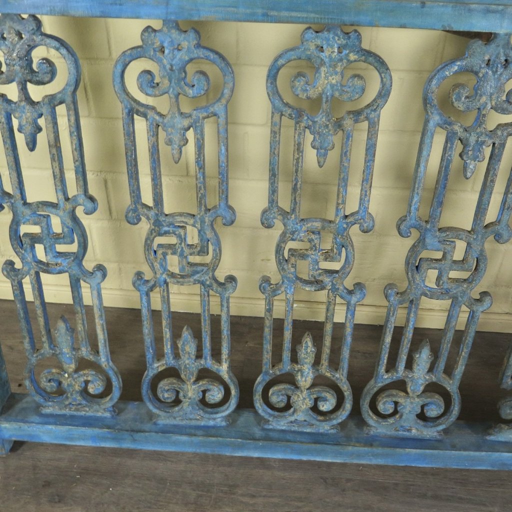 Balustrade 1,51 m Antik 1900 Teakholz Schmiedeeisen